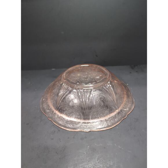Hazel Atlas Royal Lace Pink Glass Bowl, Depression Glass Fruit Bowl 10", Vintage - Picture 6 of 9